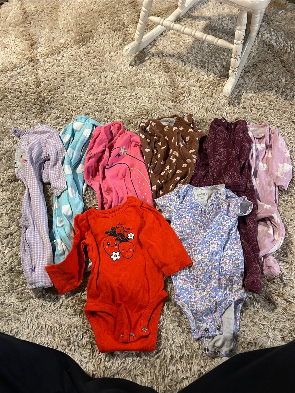 Carter's baby girl 6 month clothing used lot of footed sleepers and bodysuits